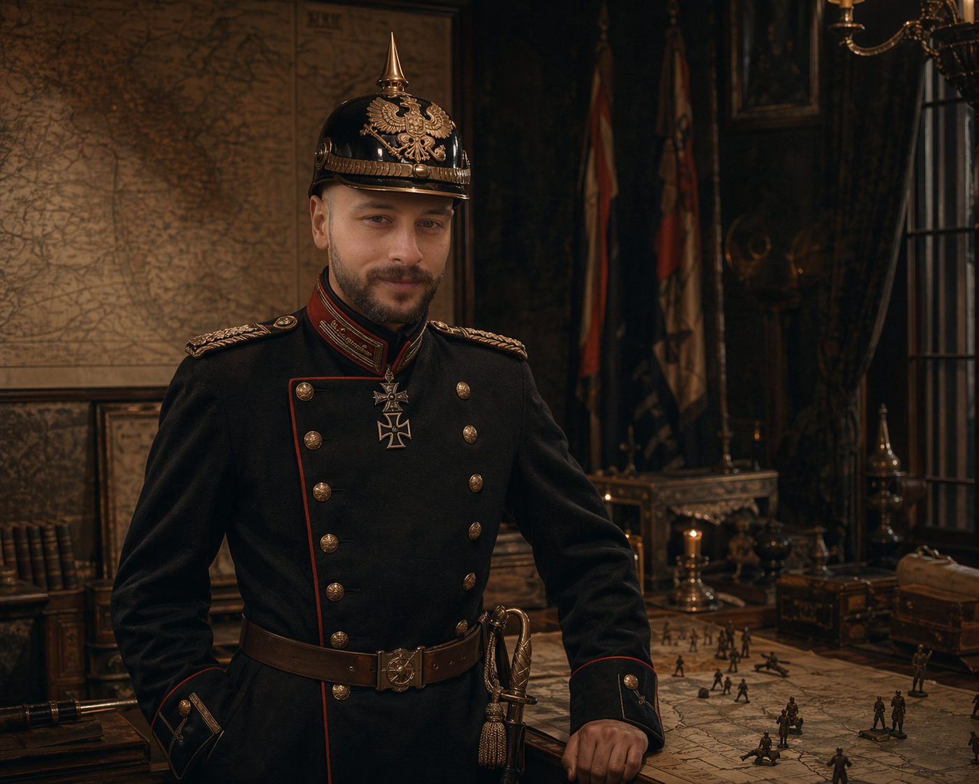 Ahmed in a museum exhibition style historical setting